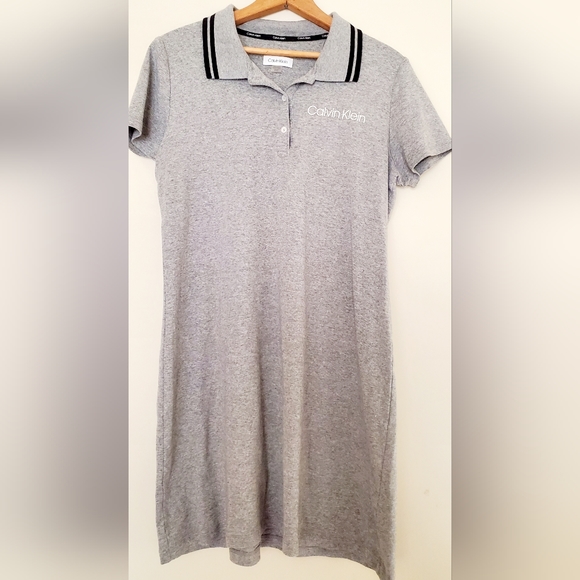 Calvin Klein gray collared short-sleeve shirt dress - Picture 2 of 6